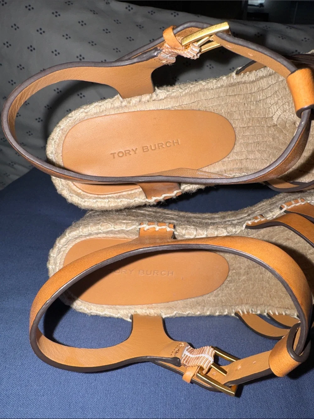 Tory Burch Tan Leather Espadrille Wedge Sandals - Sz. 8.5